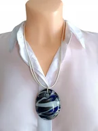 Naszyjniki - Krótki naszyjnik niebieskie szkło weneckie okrągła duża zawieszka 50cm - miniaturka - grafika 1