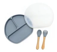 Zestawy naczyń dla dzieci - Zestaw Talerzyk Z Pokrywką Plus Sztućce [Kolor Zielony] - miniaturka - grafika 1