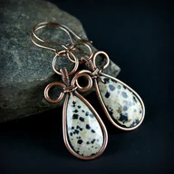 Kolczyki - Kolczyki wire wrapping z jaspisem dalmatyńskim - miniaturka - grafika 1