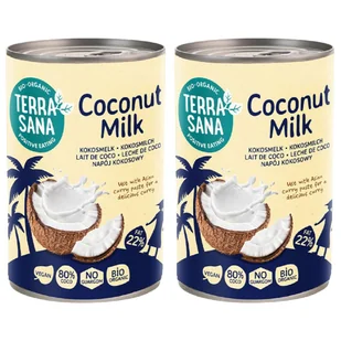 Terrasana Mleczko kokosowe bez gumy guar (22% tłuszczu) Zestaw 2 x 400 ml Bio - Żywność - Soki i napoje niegazowane - miniaturka - grafika 1