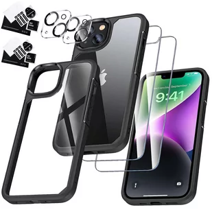 Etui Case do iPhone 14 Plus + zestaw 4 szkieł 5w1 pancerne 360 Alogy Hybrid 2x Szkło na ekran +2x obiektyw czarno-przezroczyste - Etui i futerały do telefonów - miniaturka - grafika 1
