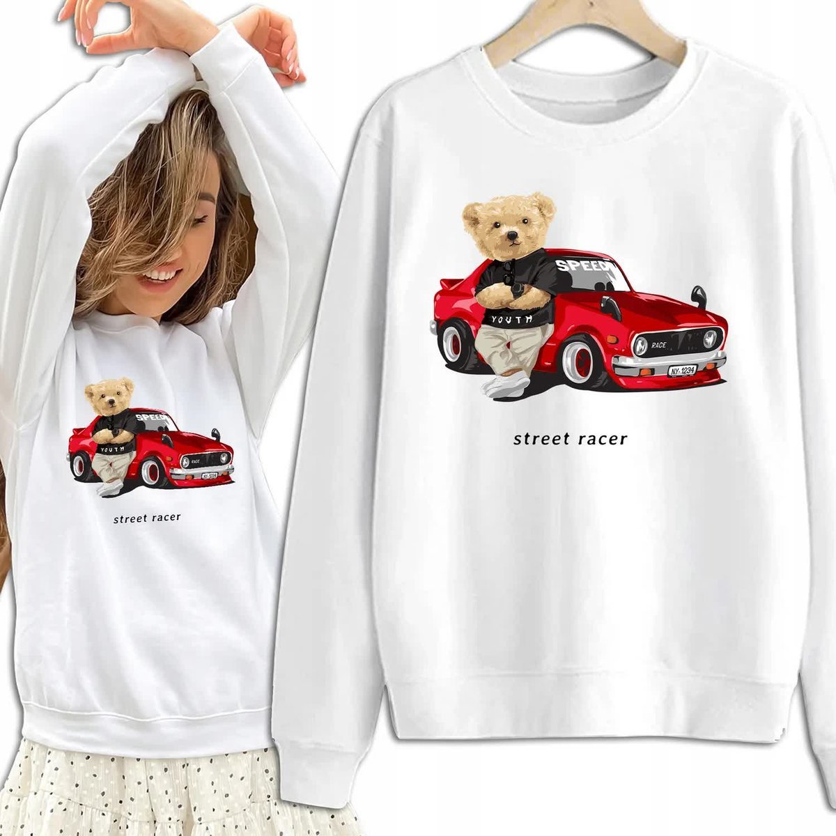 Bluza Damska Biała Dresowa STREET RACER Kobiece Dziewczęce Wzory Rozmiar M