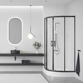 Kabiny prysznicowe - Laveo Desna Kabina prysznicowa półokrągła 90x90x185 cm drzwi rozsuwane profile czarne szkło transparentne JKD796Z - miniaturka - grafika 1