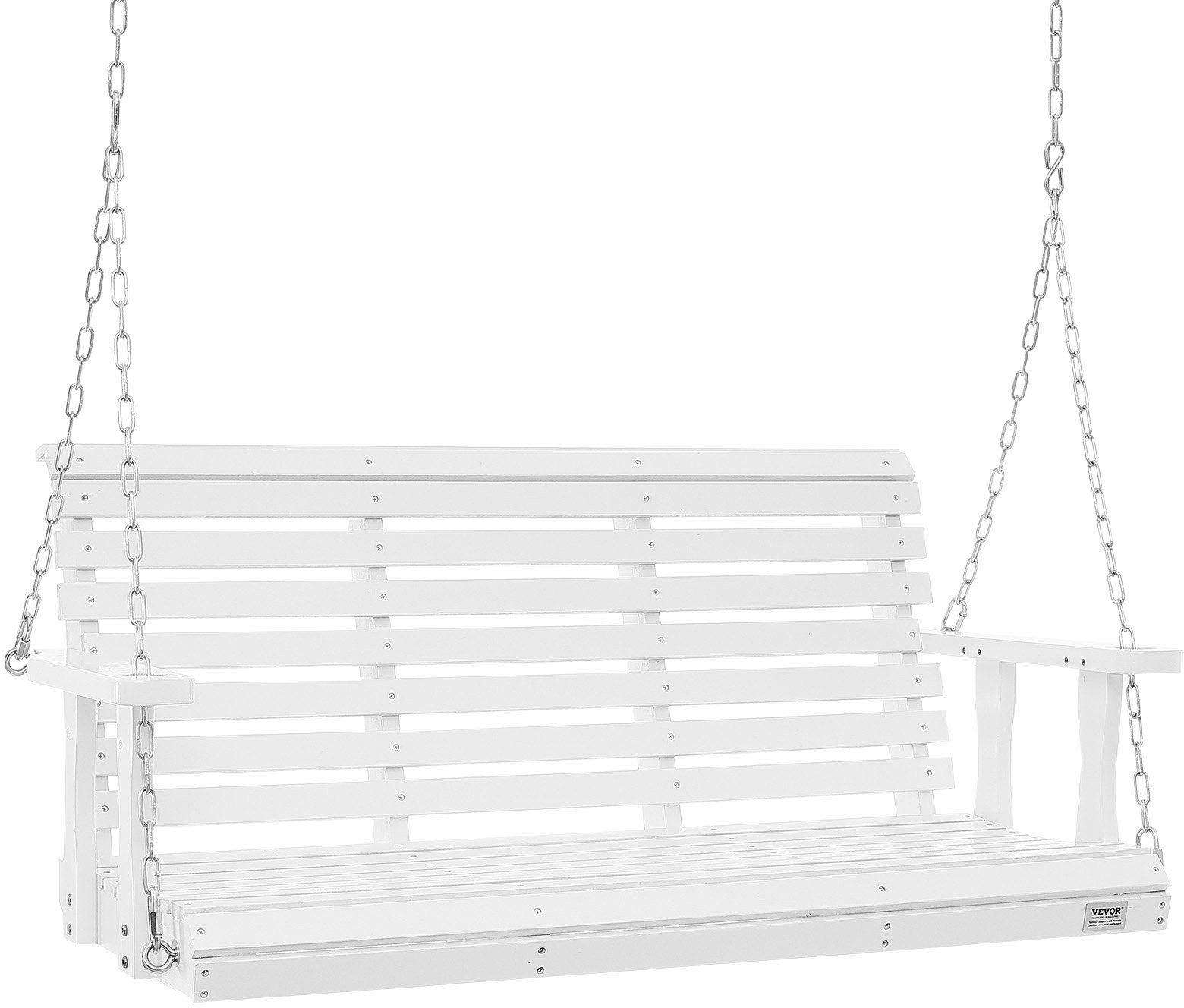 Drewniana huśtawka ogrodowa wisząca na taras werandę biała 137 cm