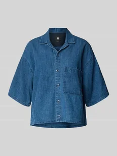 Bluzka jeansowa o kroju relaxed fit z kieszenią na piersi - Bluzki damskie - miniaturka - grafika 1
