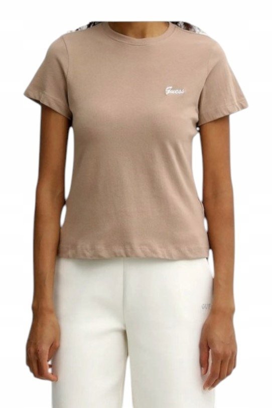 GUESS KOSZULKA DAMSKA T-SHIRT ALBA SS CN T-SHIRT BRĄZOWA r.S