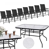 Meble ogrodowe - Zestaw mebli ogrodowych stół ze szkłem hartowanym, 8 krzeseł komplet na taras czarny - miniaturka - grafika 1
