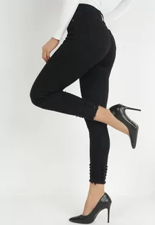 Spodnie damskie - Czarne Jeansy Skinny z Przetarciami na Końcach Vulle - grafika 1
