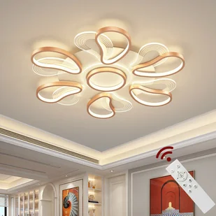Lampa sufitowa LED 2139-6MS 82cm różowe złoto lakierowana metalowa rama zdalne sterowanie kolor światła/jasność regulowane ściemnianie lampa sufitowa do salonu - Lampy sufitowe - miniaturka - grafika 1