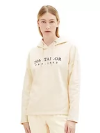 Bluzy damskie - TOM TAILOR Damska bluza z kapturem z napisem, 28130-soft Buttercream, L - miniaturka - grafika 1