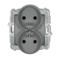 Gniazdka elektryczne - Karlik Gniazdo podwójne z uziemieniem bez przesł. ICON - szary mat - miniaturka - grafika 1