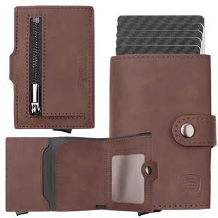 Portfel męski z kieszenią na bilon oraz aluminiowym etui z wysuwanymi kartami (ciemny brąz) - Etui na dokumenty i karty - miniaturka - grafika 1