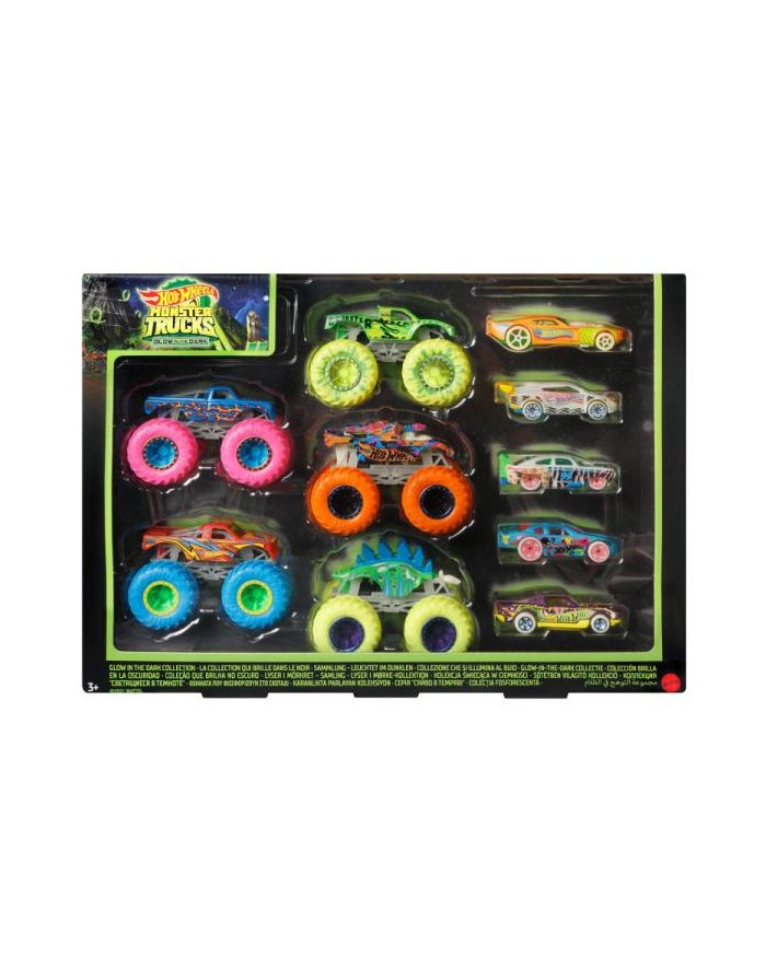 Hot Wheels Monster Truck Pojazdy 1:64 Świecące w ciemności 10-pak HCB57 MATTEL