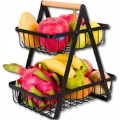 Pojemniki kuchenne - DWUPOZIOMOWY KOSZ NA OWOCE WARZYWA POJEMNIK PATERA OZDOBNY METALOWY CZARNY - miniaturka - grafika 1