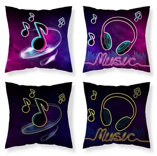 Świecąca Poszewka Na Poduszkę 40X40 Music Słuchawki Fluo Pf009 - Pościel dla dzieci - miniaturka - grafika 1