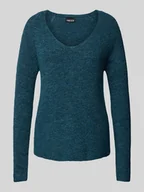 Swetry damskie - Sweter z dzianiny o kroju regular fit z dekoltem w serek model ‘ELLEN’ - miniaturka - grafika 1