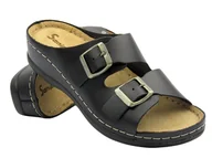 Klapki i japonki damskie - Wygodne klapki damskie czarne ze skóry naturalnej Sanipur 06-01 - Inblu - miniaturka - grafika 1