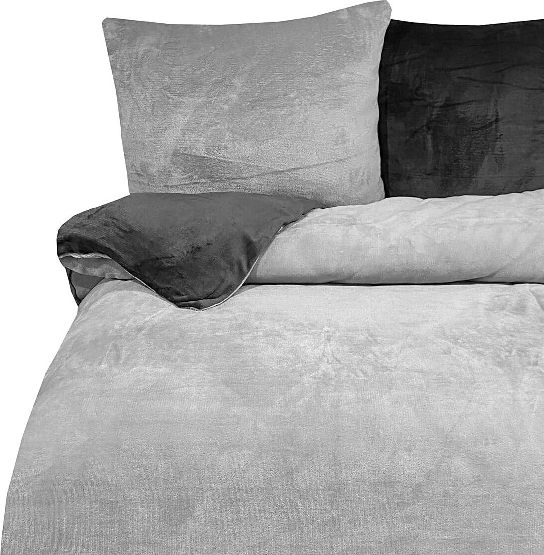 Nowoczesna pluszowa pościel z zamkiem błyskawicznym - gładka, dwustronna i ciepła szara 240x220cm + 2x poszewka 80x80cm
