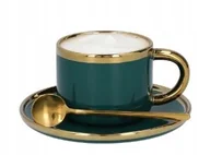 Filiżanki - Filiżanka Homla Sinnes szmaragdowa porcelana 200 ml ze złotą łyżeczką - miniaturka - grafika 1