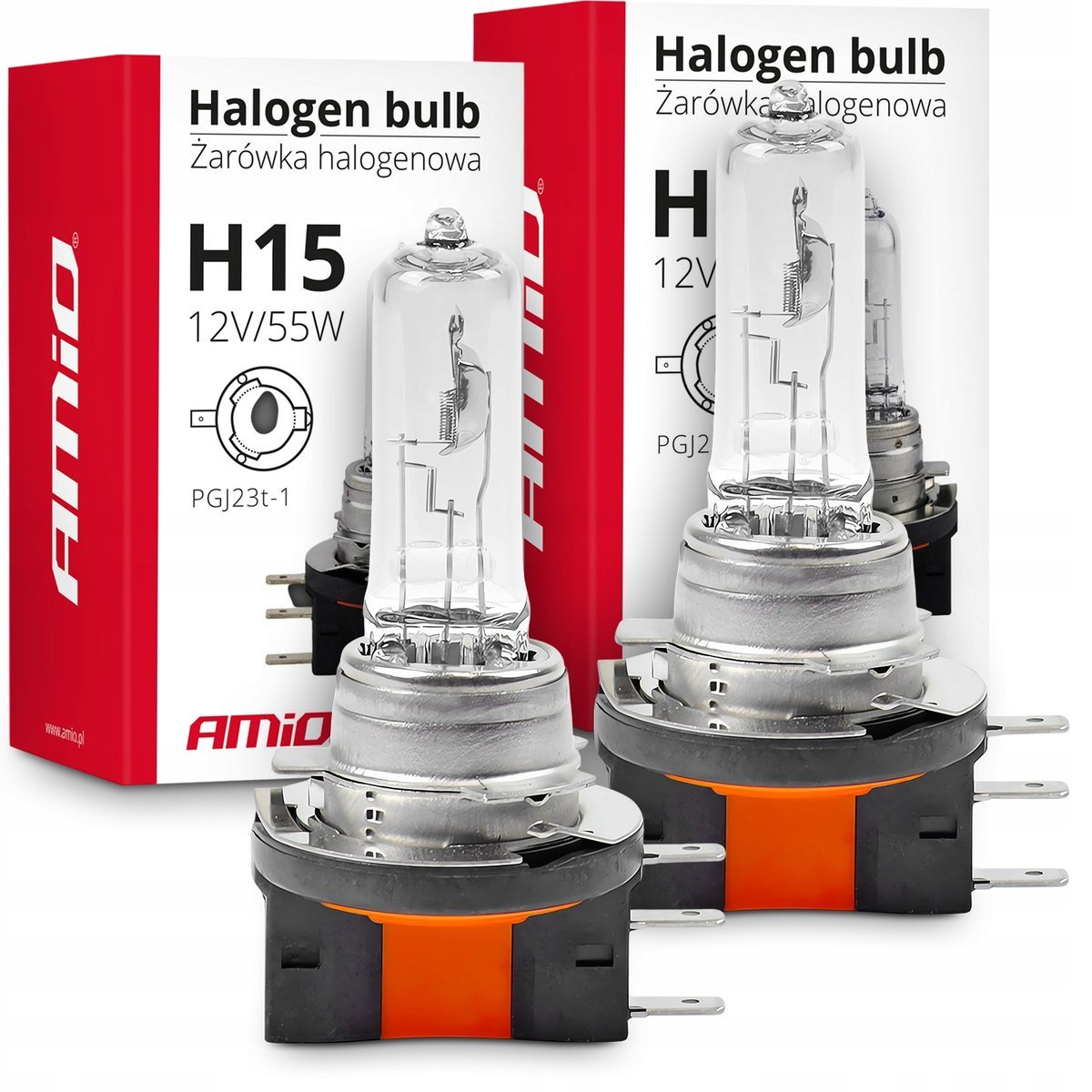 2X ŻARÓWKA HALOGENOWA AMIO H15 12V 55W MOCNE ŚWIATŁO ŻARÓWKI HOMOLOGACJA