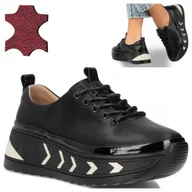 Półbuty damskie - Półbuty Skórzane Sneakersy na Platformie Sportowe Filippo DP6427/25 BK czarne Półbuty Skórzane Sneakersy na Platformie Sportowe Filippo 36 Czarne - miniaturka - grafika 1