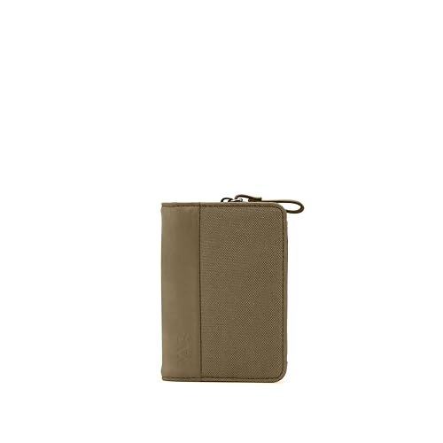 NAVA DESIGN - Pionowy uchwyt na karty kredytowe z 4 DC i portfelem na monetki, ekranowanie RFID i zamek błyskawiczny, kolor błota/niebieski - Wymiary 12 x 8 cm