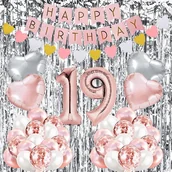 Balony i akcesoria - ZESTAW DEKORACJE BALONÓW BALONY NA 19 URODZINY GOLD ROSE ŚCIANKA - miniaturka - grafika 1