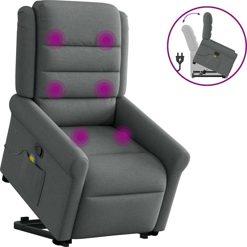 vidaXL vidaXL Podnoszony fotel masujący, rozkładany, ciemnoszary, tkanina