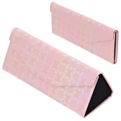 Akcesoria do okularów - Etui na okulary składane w trójkąt wzór serduszka ET-132A pudrowe - miniaturka - grafika 1