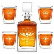Karafki - Karafka do whisky cube z 4 szklankami i grawerem - miniaturka - grafika 1