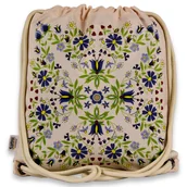 Plecaki worki - Plecak z podszewką folk kaszubski słoneczniki beżowy - miniaturka - grafika 1