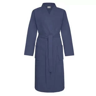 Bawełniany Szlafrok Kimono Gofer Wafel Uniseks Granatowy - Szlafroki damskie - miniaturka - grafika 1