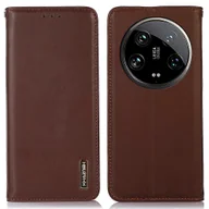 Portfele - KHAZNEH Dla Xiaomi 14 Ultra Case Portfel blokujący RFID Prawdziwy pokrowiec na telefon ze skóry bydlęcej - brązowy - miniaturka - grafika 1