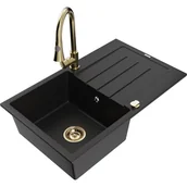 Zlewozmywaki z baterią - Mexen Bruno zlewozmywak granitowy 1-komorowy z ociekaczem i baterią kuchenną Elia, czarny - miniaturka - grafika 1