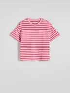 Koszulki i topy damskie - Reserved - T-shirt z haftowanym napisem - wielobarwny - miniaturka - grafika 1