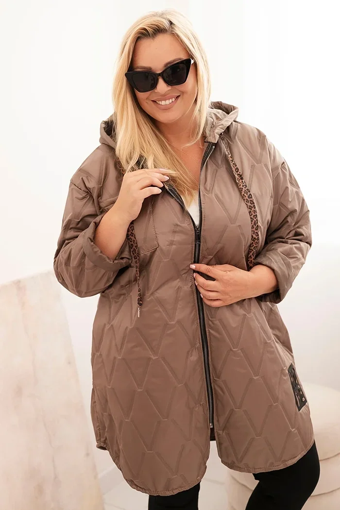 Kurtka damska Plus Size pikowana z kapturem i napisem HOPE fango