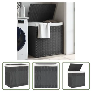 The Living Store Kosz na pranie z 2 przegrodami Szary 53x35x57 cm Poli rattan - Kosze na bieliznę - miniaturka - grafika 1