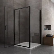 Kabiny prysznicowe - Kabina prysznicowa z 1 ścianką stałą + drzwi z asymetrycznymi zawiasami, szkło 8 mm, czarny matowy, wysokość 200 cm 110 ścianka x drzwi 75 - miniaturka - grafika 1