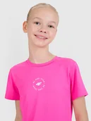 Koszulki dla dziewczynek - 4F T-shirt sportowy regular gładki dziewczęcy - różowy 134/140 (8-10 lat) - miniaturka - grafika 1