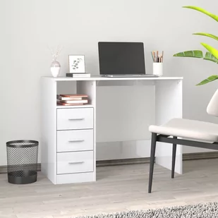vidaXL Biurko z szufladami, białe z połyskiem, 102x50x76 cm - Biurka - miniaturka - grafika 1