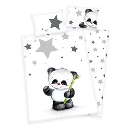 Herding Pościel bawełniana 100x135 Panda gwiazdki białą szara do łóżeczka 2023 - Pościel dla dzieci - miniaturka - grafika 1
