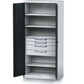 Szafy i regały magazynowe - Szafa warsztatowa MECHANIC, 1950 x 920 x 500 mm, 4 półki, 4 szuflady, antracytowe drzwi - miniaturka - grafika 1