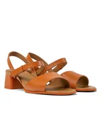 Sandały damskie - Camper Skórzane sandały w kolorze jasnobrązowym na obcasie - miniaturka - grafika 1