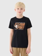 Koszulki męskie - T-shirt regular z nadrukiem chłopięcy 4F 4FJRSS25TTSHM2568-20S Czarny Roz. 140 - miniaturka - grafika 1
