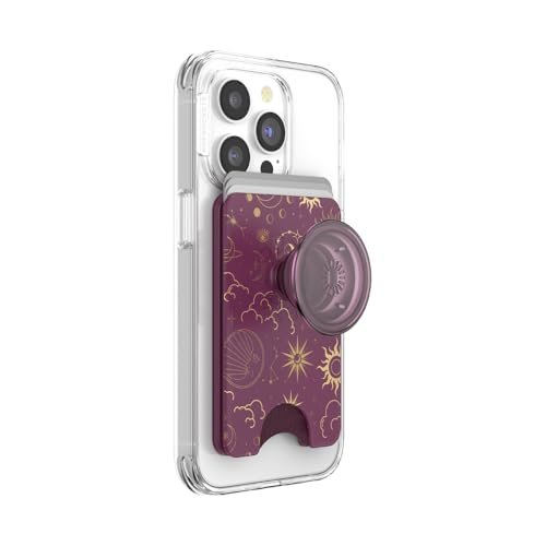 PopSockets Portfel na telefon z rozszerzanym uchwytem, uchwyt na kartę telefonu, kompatybilny z bezprzewodowym ładowaniem, portfel kompatybilny z MagSafe - niebieski (Celestial Mauve)