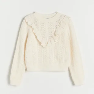 Reserved - Dzianinowy sweter z falbaną - złamana biel - Swetry dla dziewczynek - miniaturka - grafika 1