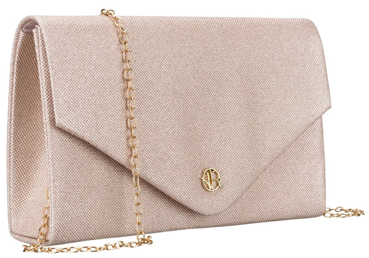 Kopertówka damska szampańska ROVICKY wizytowa mała torebka na łańcuszku wieczorowa elegancka na wesele