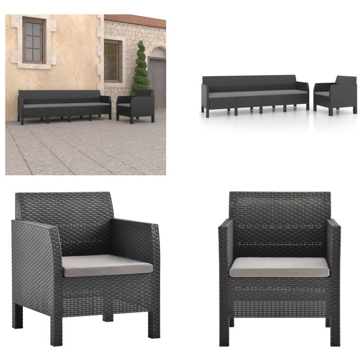 vidaXL 2-częściowy zestaw wypoczynkowy do ogrodu z poduszkami PP rattan antracyt - Zestaw wypoczynkowy do ogrodu - Zestawy wypoczynkowe do ogrodu - Zestawy mebli ogrodowych - Zestawy mebli ogrodowych