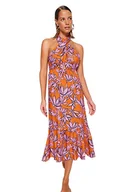 Sukienki - Trendyol Damska podstawowa dopasowana sukienka tkana, fioletowo-wielokolorowa, 40, Fioletowo-wielokolorowy, 38 - miniaturka - grafika 1