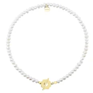 Naszyjniki - Choker perłowy z pozłacanym zapięciem kwiatem elegancki naszyjnik z pereł - Manoki - miniaturka - grafika 1